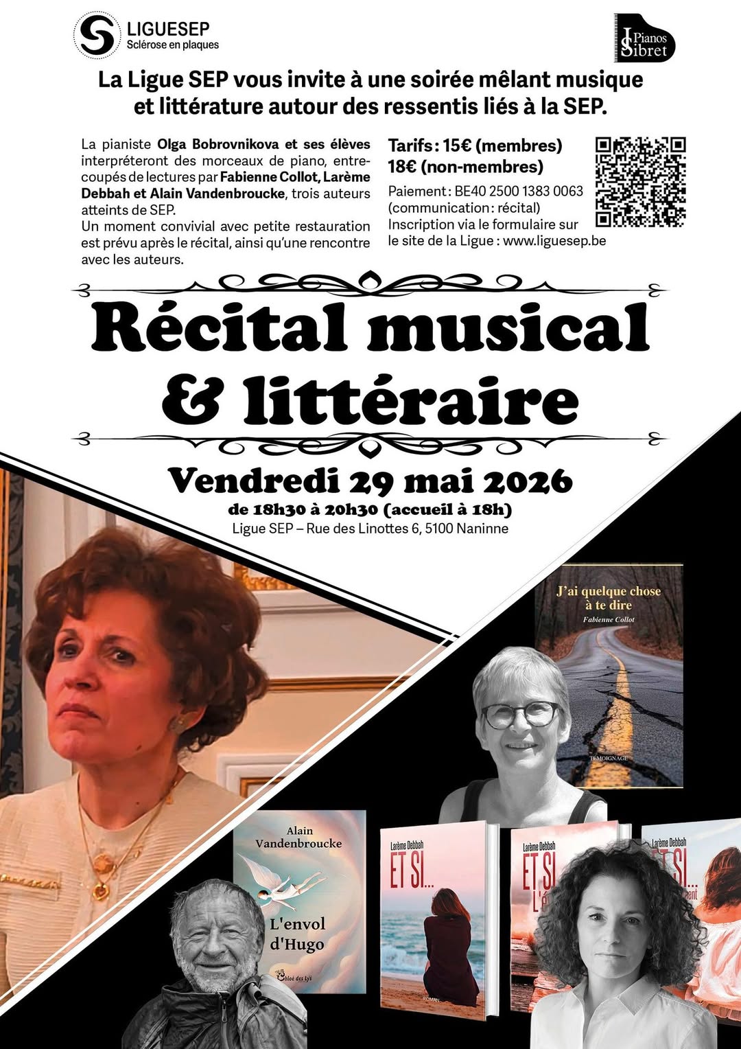 Affiche. La Ligue SEP vous invite à une soirée mêlant musique et littérature autour des ressentis liés à la SEP. 2026-05-29